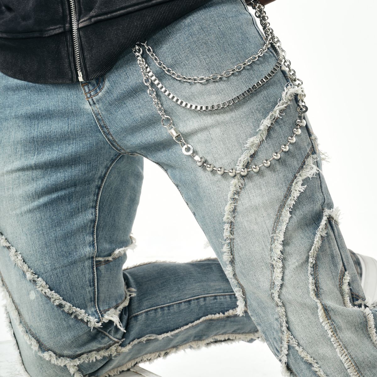 MENS PJ MARK WASHED DENIM STACKED PANT (INDIGO)