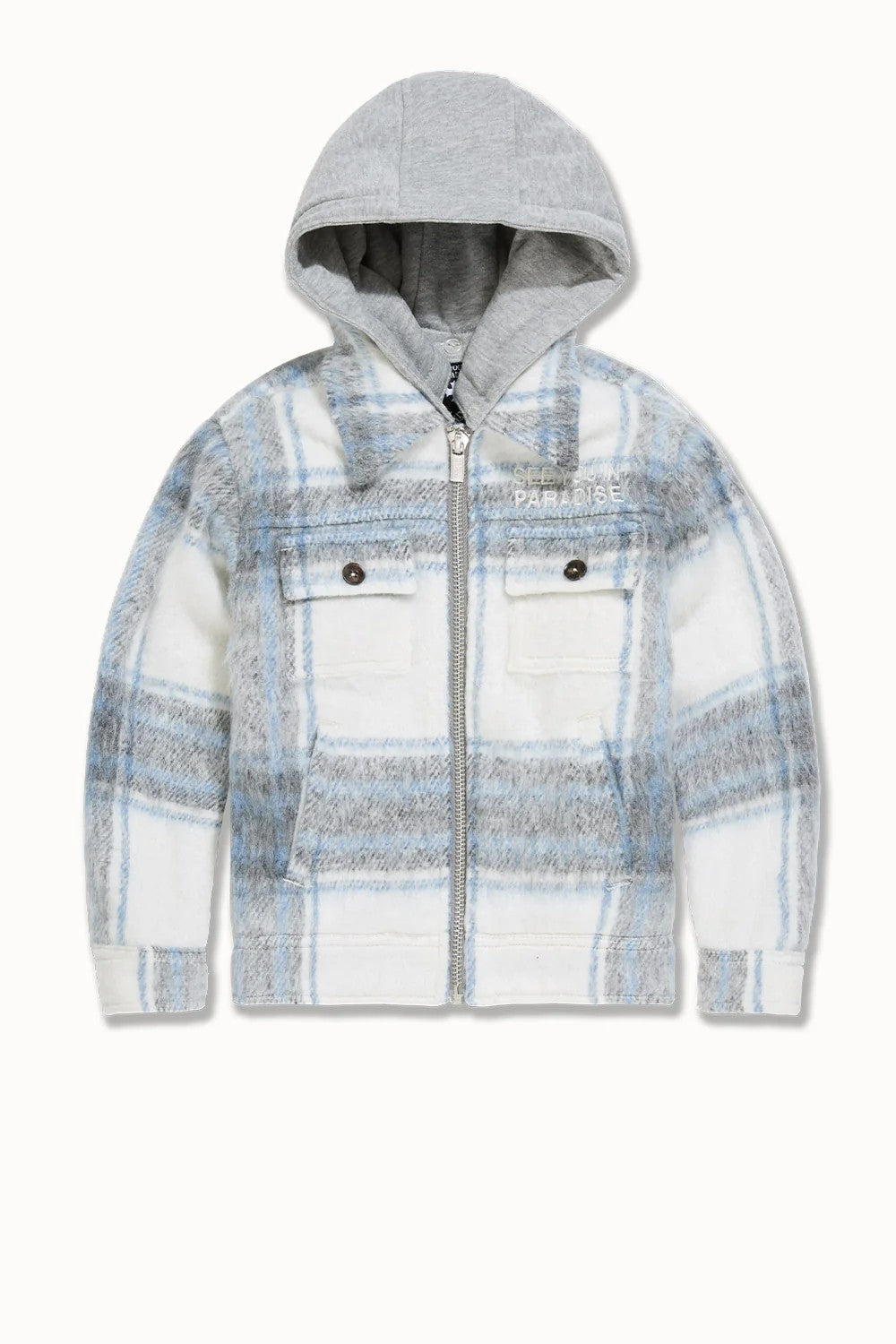KIDS JORDAN CRAIG SYIP HOODED FLANNEL SHACKET (LIGHT BLUE)