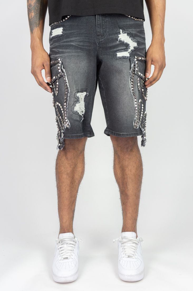 MENS R3BEL DENIM IGNITION CARGO JORT (BLACK)