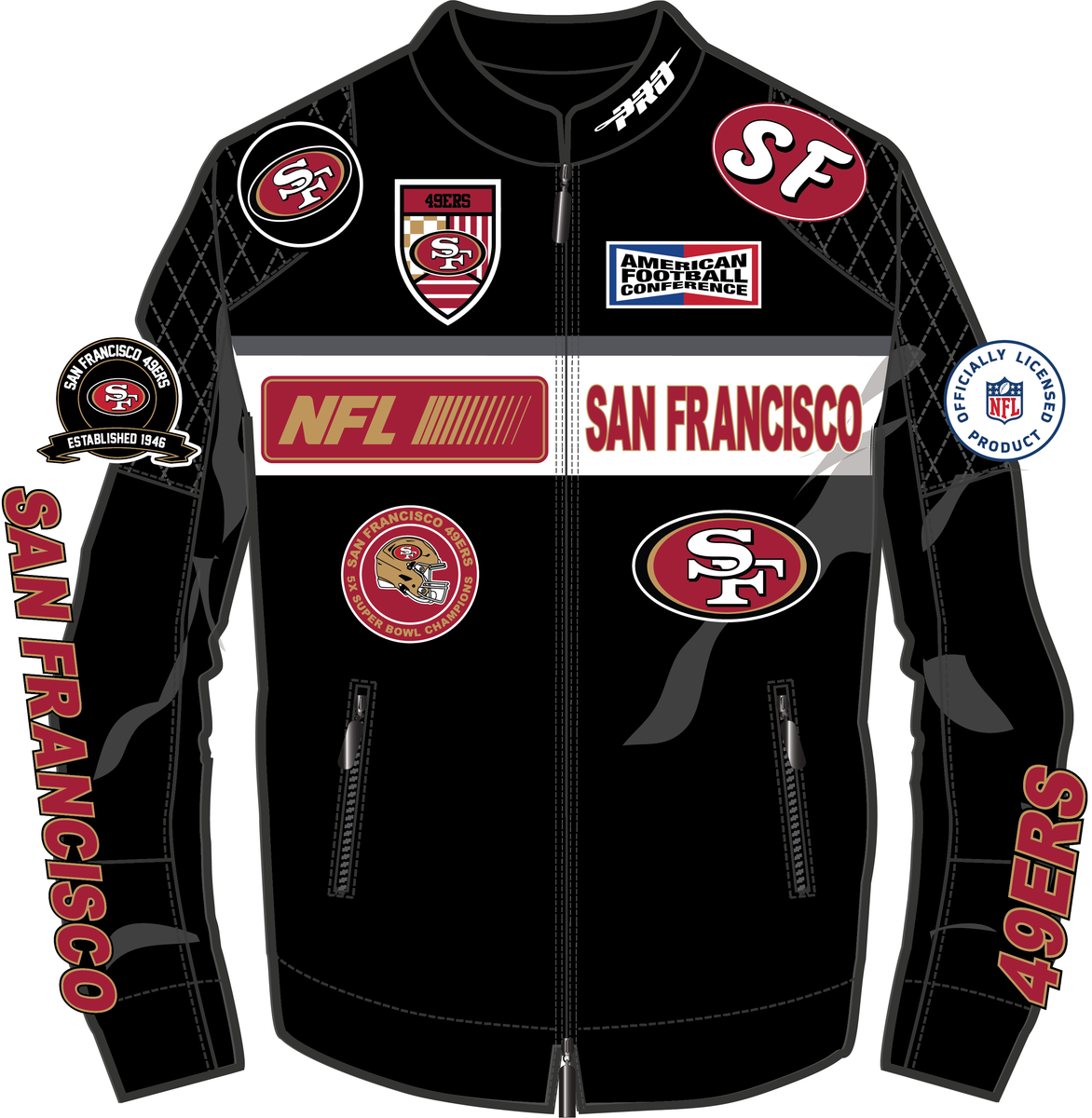 MENS PRO STANDARD SAN FRANCISCO 49ERS M MOTO JACKET (BLACK/WHITE)