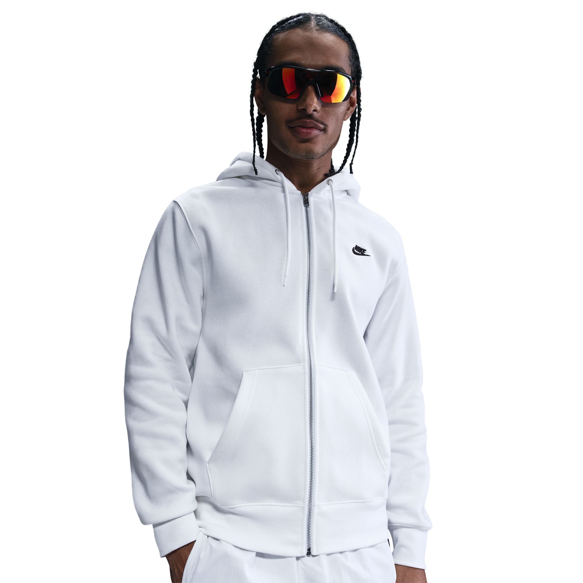 MENS NIKE CLUB FLEECE FULL-ZIP HOODIE (WHITE/BLACK)
