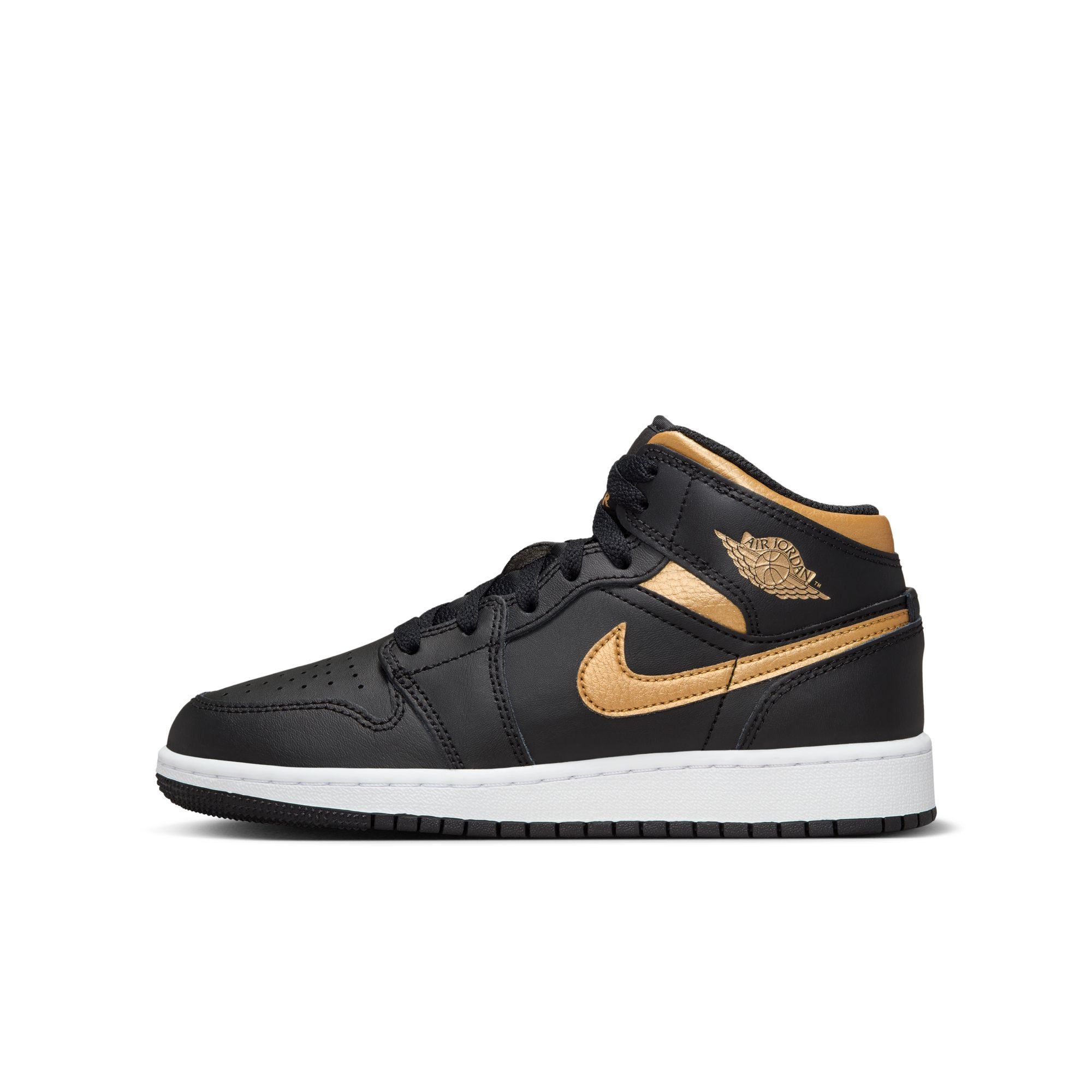 KIDS AIR JORDAN 1 MID GS (BLACK/METALLIC GOLD/WHITE)