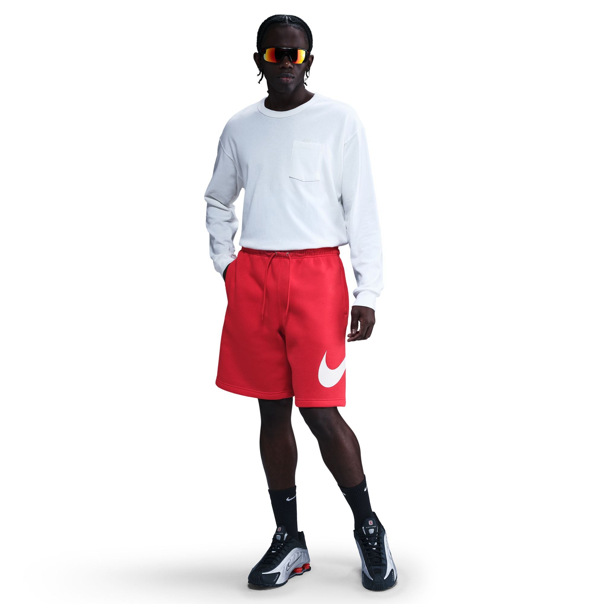 MENS NIKE CLUB FLEECE SHORT (UNIVERSITY RED/WHITE)