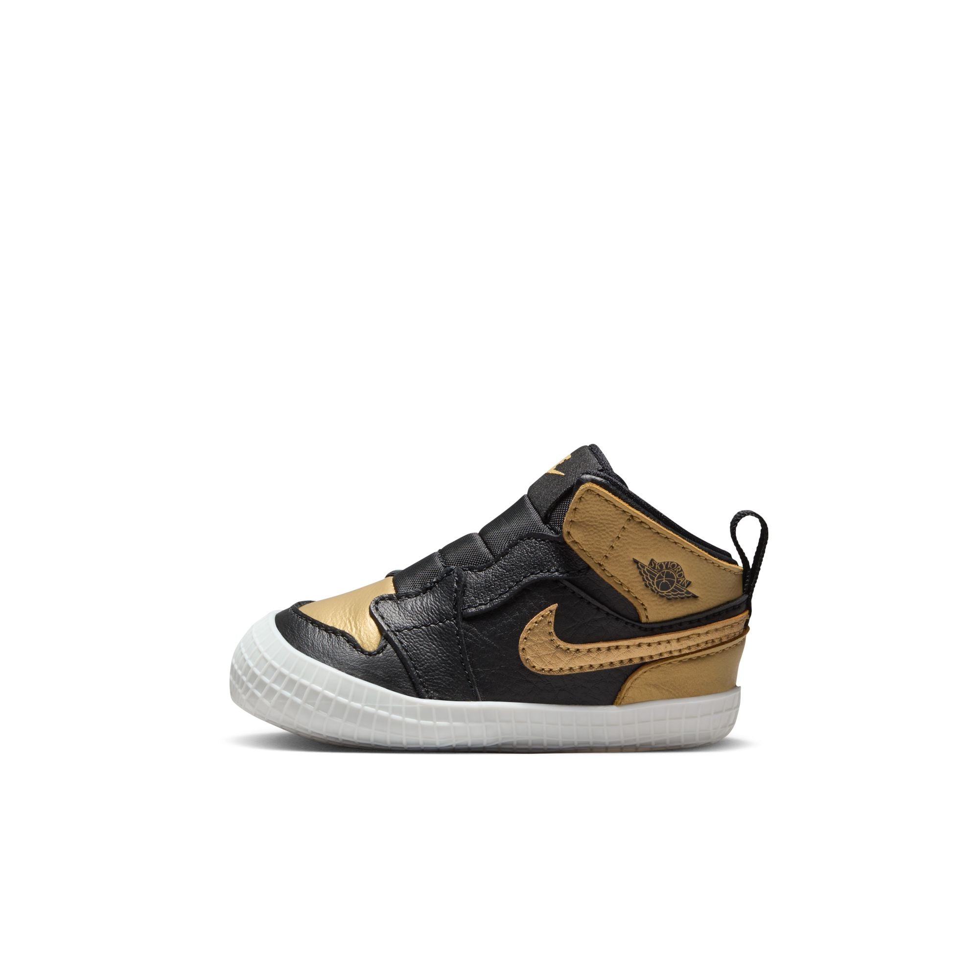 KIDS JORDAN 1 CRIB BOOTIE (BLACK/METALLIC GOLD/SAIL)
