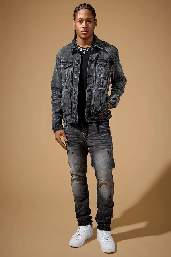 MENS JORDAN CRAIG FOUNDRY DENIM TRUCKER JACKET (BLACK ICE)