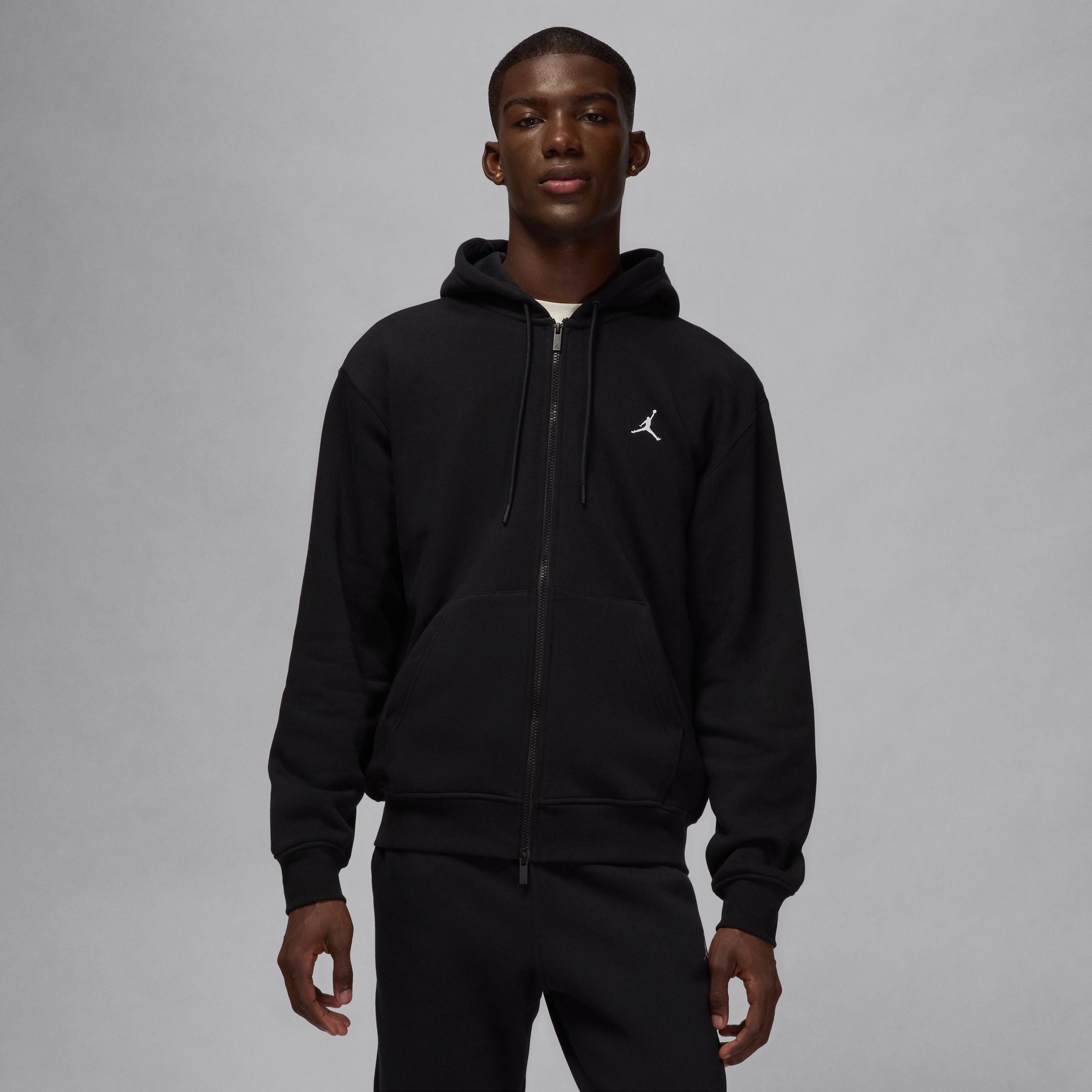 MENS JORDAN BROOKLYN FLEECE FULL ZIP HOODIE BLACK WHITE