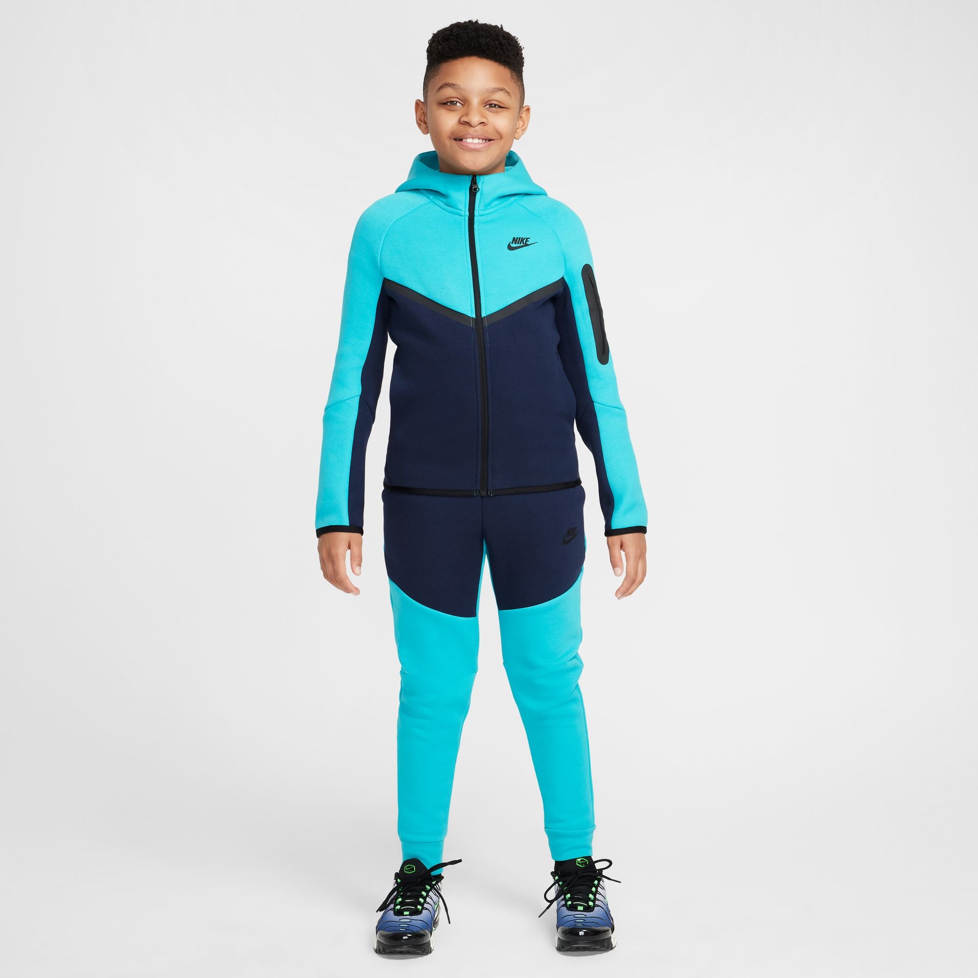 KIDS NIKE TECH FLEECE FULL-ZIP WINDRUNNER WARMUP (OBSIDIAN/DUSTY CACTUS/BLACK)