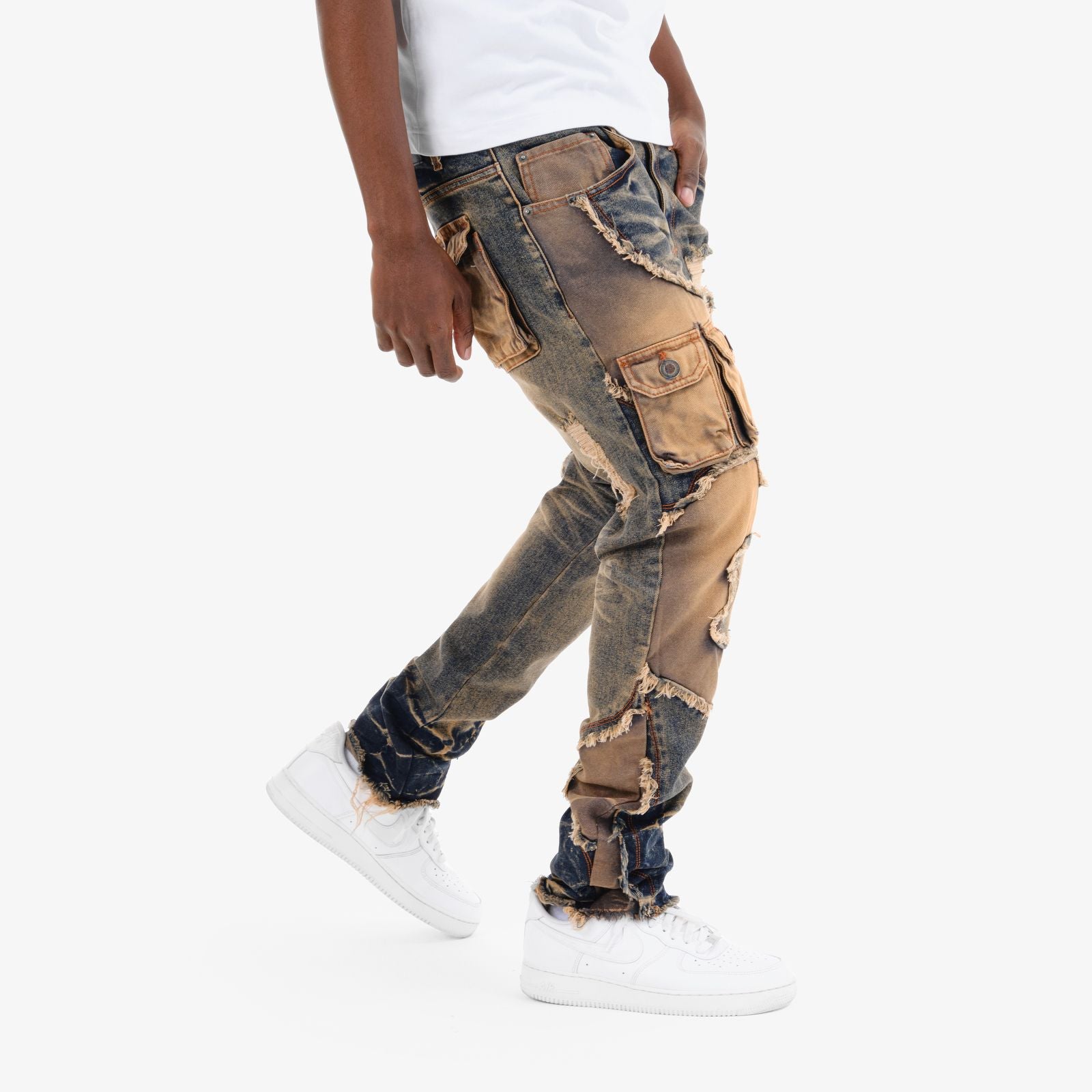 MENS COPPER RIVET CANVAS POCKET RIP REPAIR JEAN (RUST)