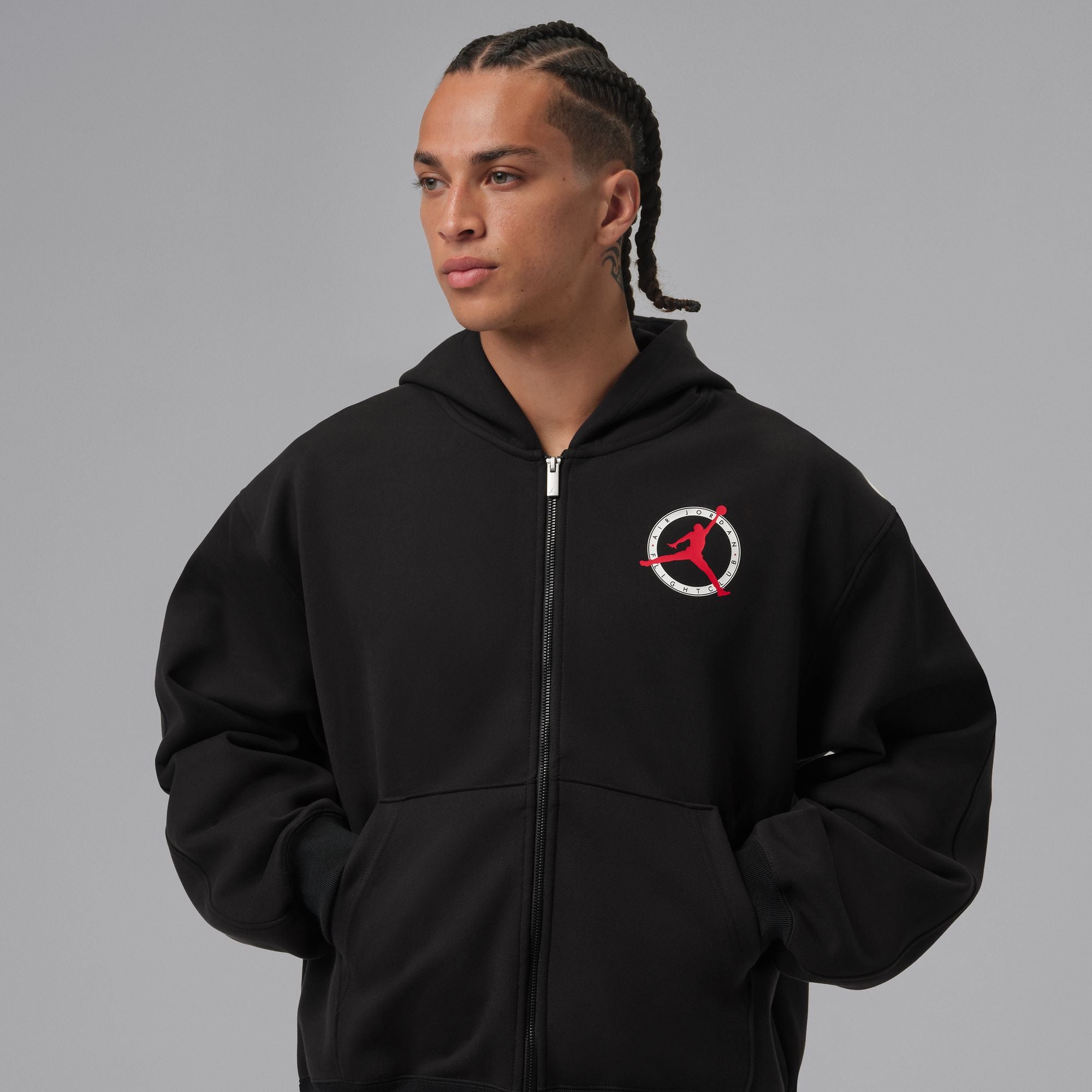 MENS JORDAN FLIGHT CLUB FLEECE FULL-ZIP KNIT SWEATSHIRT (BLACK)
