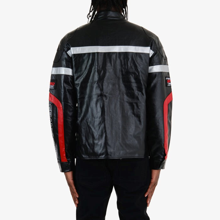 MENS COPPER RIVET PU MOTO RACING JACKET (BLACK)
