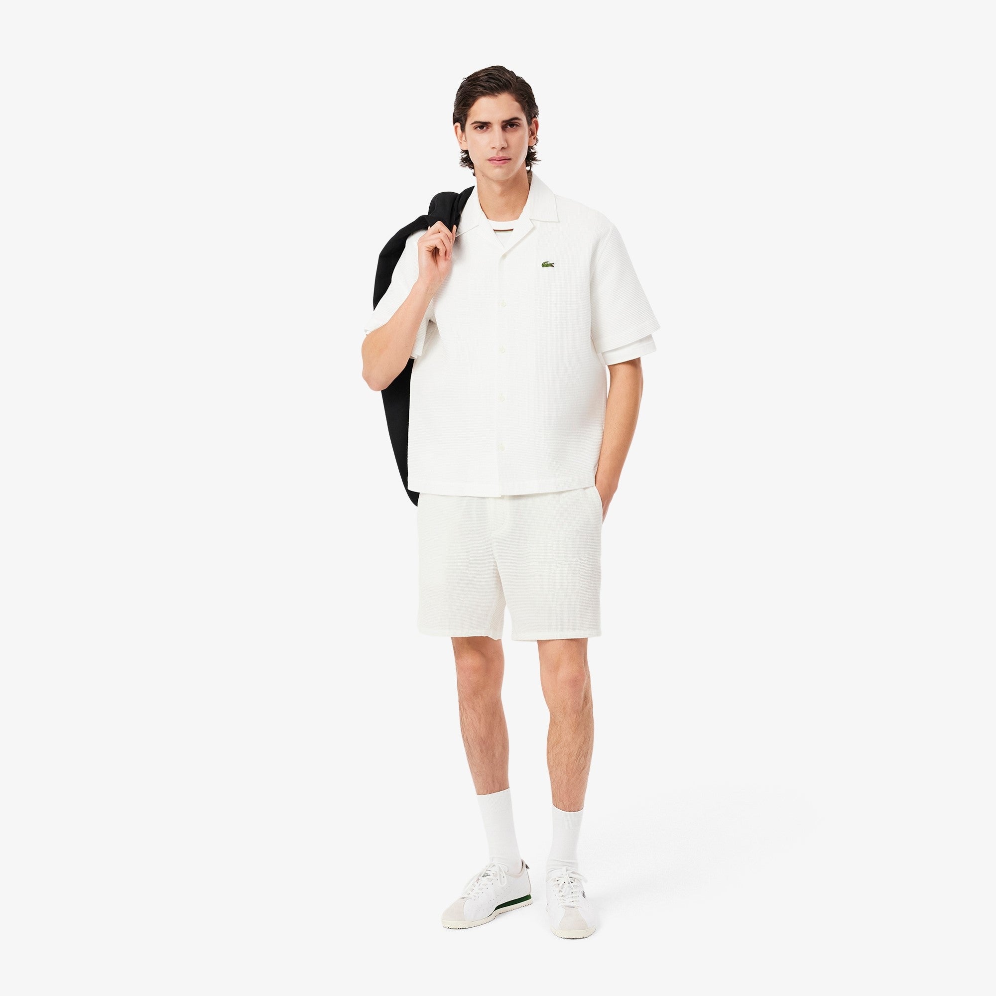 MENS LACOSTE RELAXED FIT WAFFLE TEXTURE SHIRT (WHITE)
