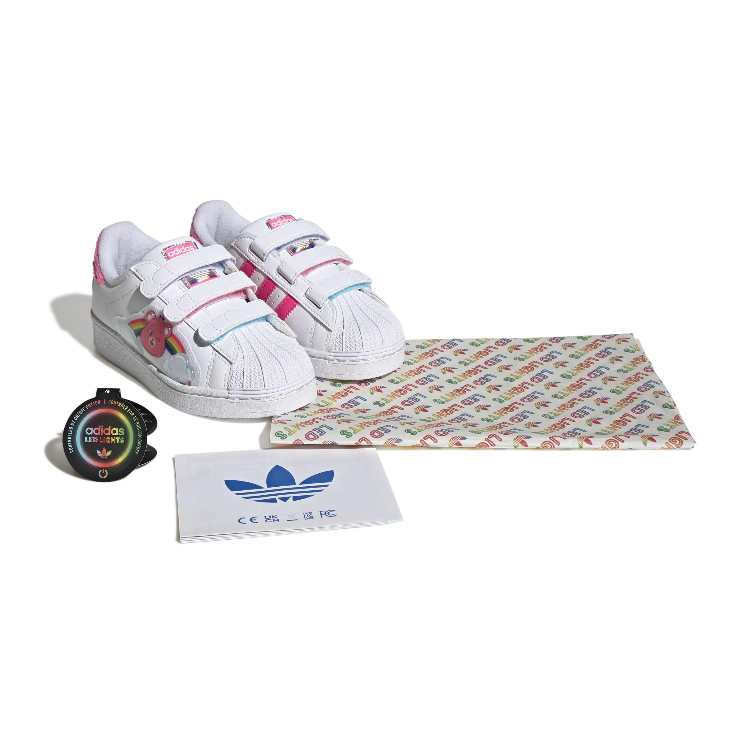 KIDS ADIDAS CARE BEARS SUPERSTAR LED LIGHTS COMFORT CLOSURE CHILDREN (CLOUD WHITE / LUCID PINK / BLISS PINK)
