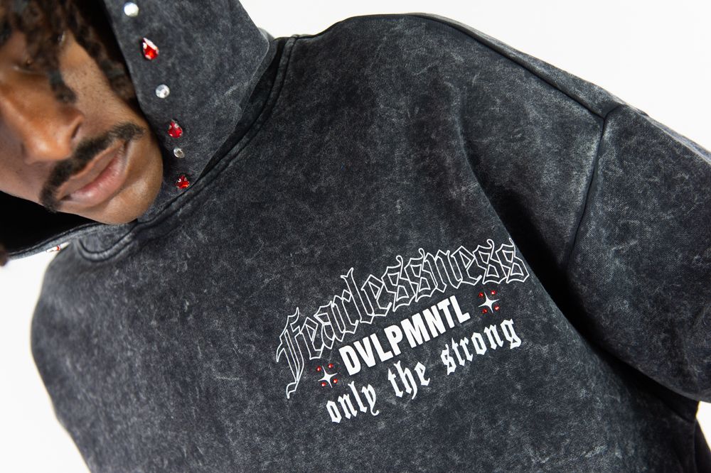 MENS R3BEL DENIM FEARLESSNESS HOODIE (BLACK)