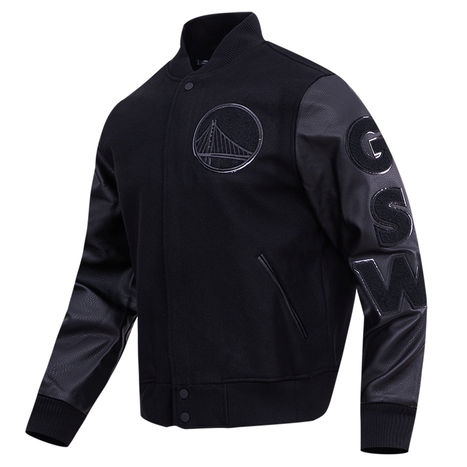 MENS PRO STANDARD GOLDEN STATE WARRIORS TRIPLE BLACK WOOL VARSITY JACKET (BLACK)
