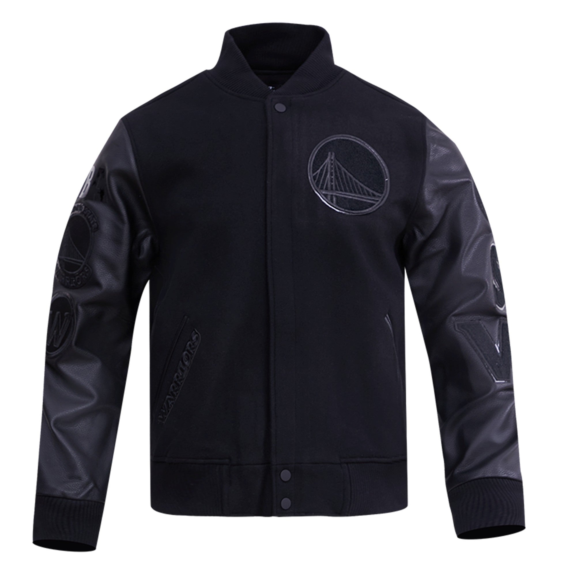 MENS PRO STANDARD GOLDEN STATE WARRIORS TRIPLE BLACK WOOL VARSITY JACKET (BLACK)