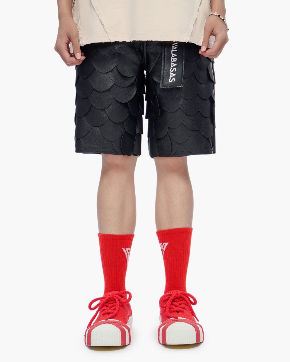 MENS VALABASAS DRAGON SCALES LEATHER SHORT (BLACK)