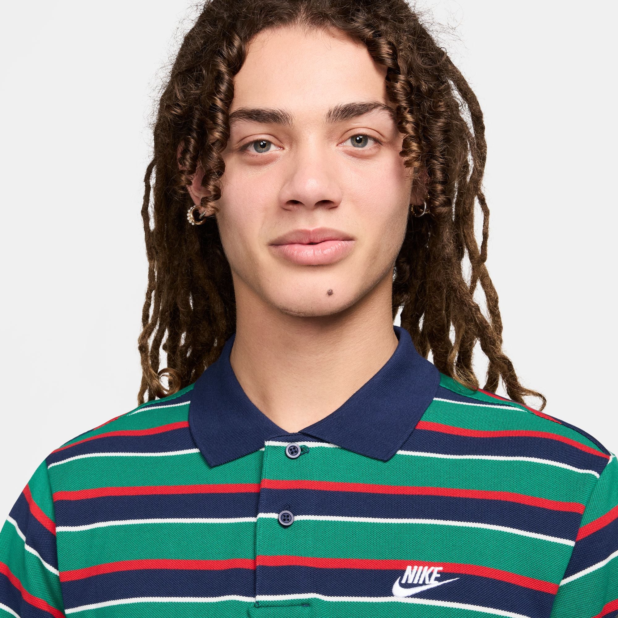 Men's Nike Club Striped Polo (Navy)