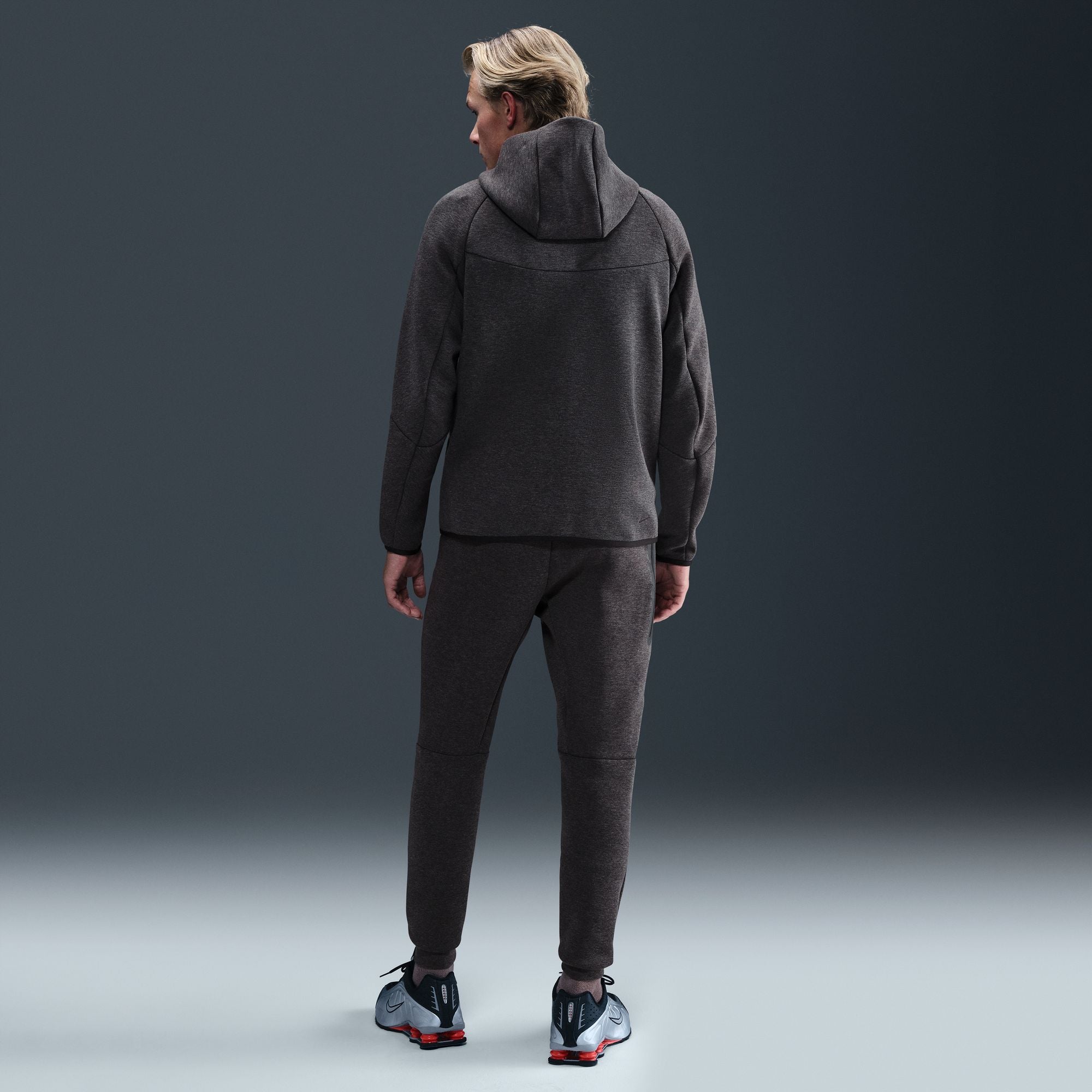 MENS NIKE TECH FLEECE FULL-ZIP WINDRUNNER WARMUP (BLACK HEATHER/BLACK)