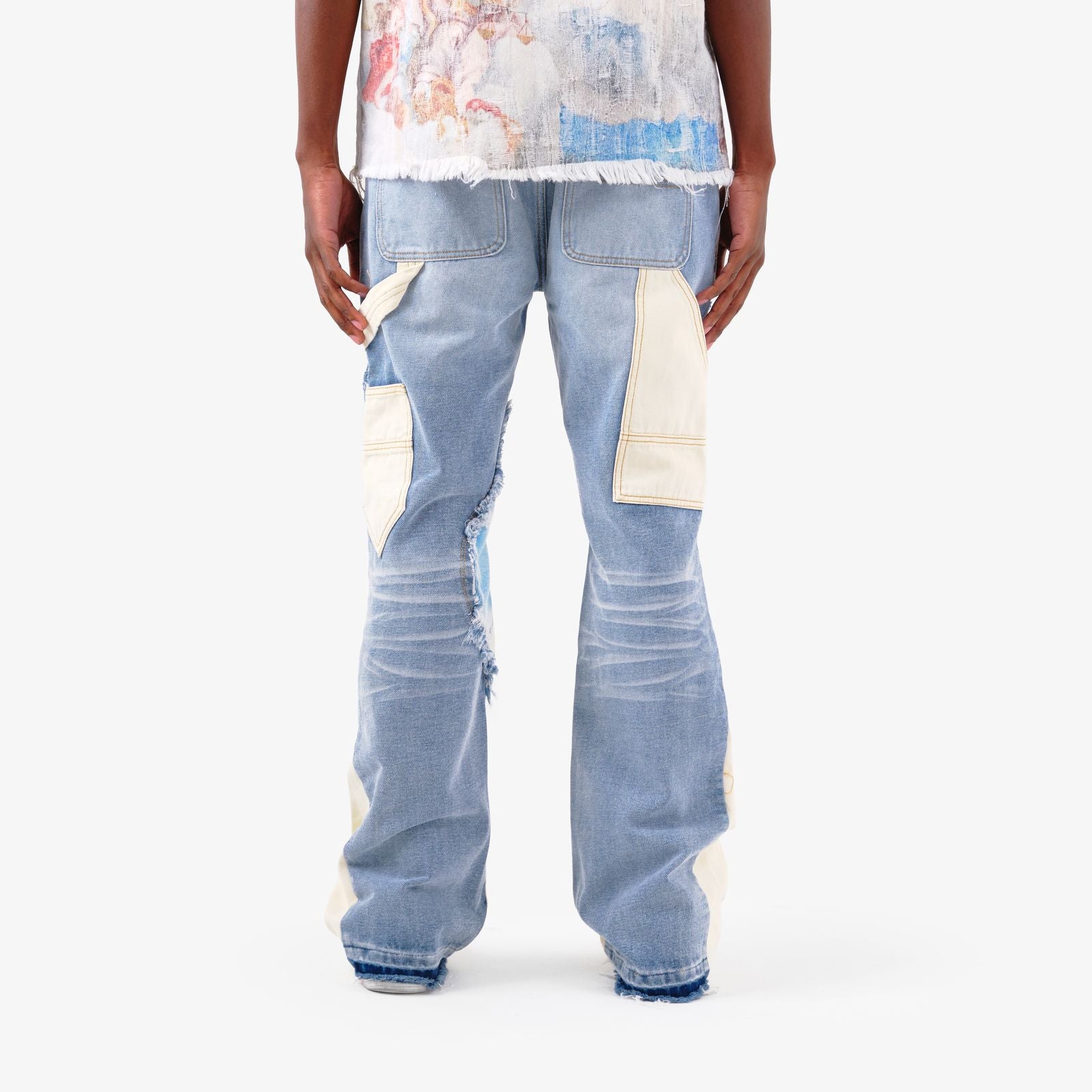 MENS VOYAGE STUDIO FLARE CARPENTER PRINT JEAN (LIGHT BLUE)