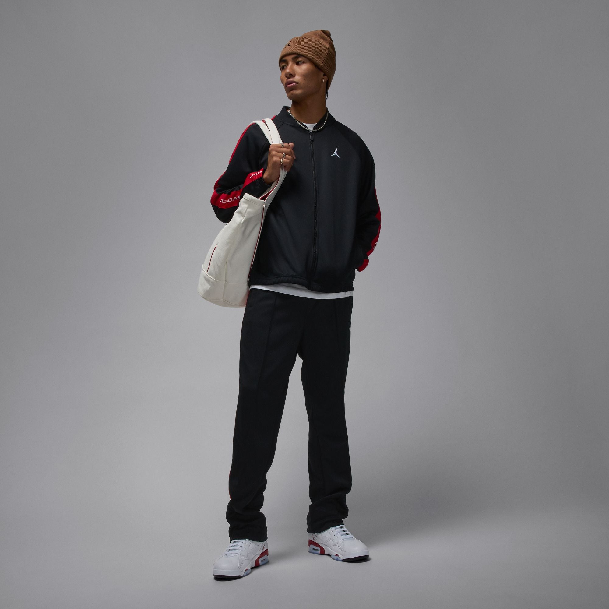 MENS JORDA BROOKLYN TRACKSET (BLACK/GYM RED/WHITE)
