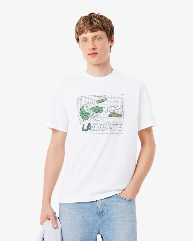 MENS LACOSTE PRINTED COTTON T-SHIRT (WHITE)