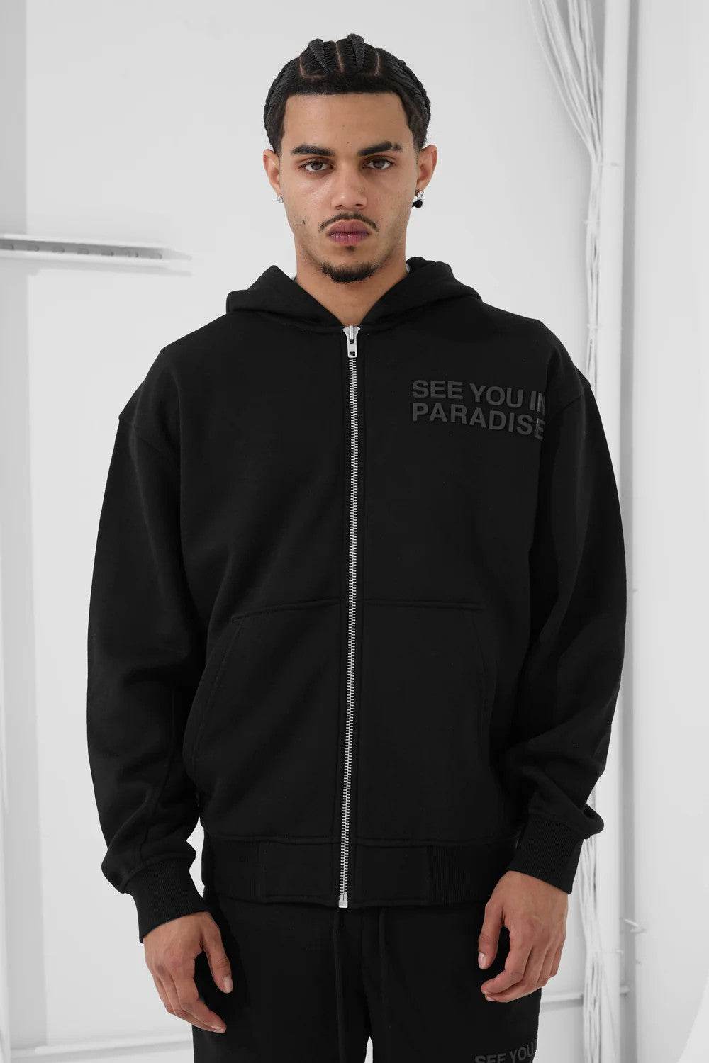 MENS JORDAN CRAIG SYIP TONAL ZIP HOODIE (BLACK)