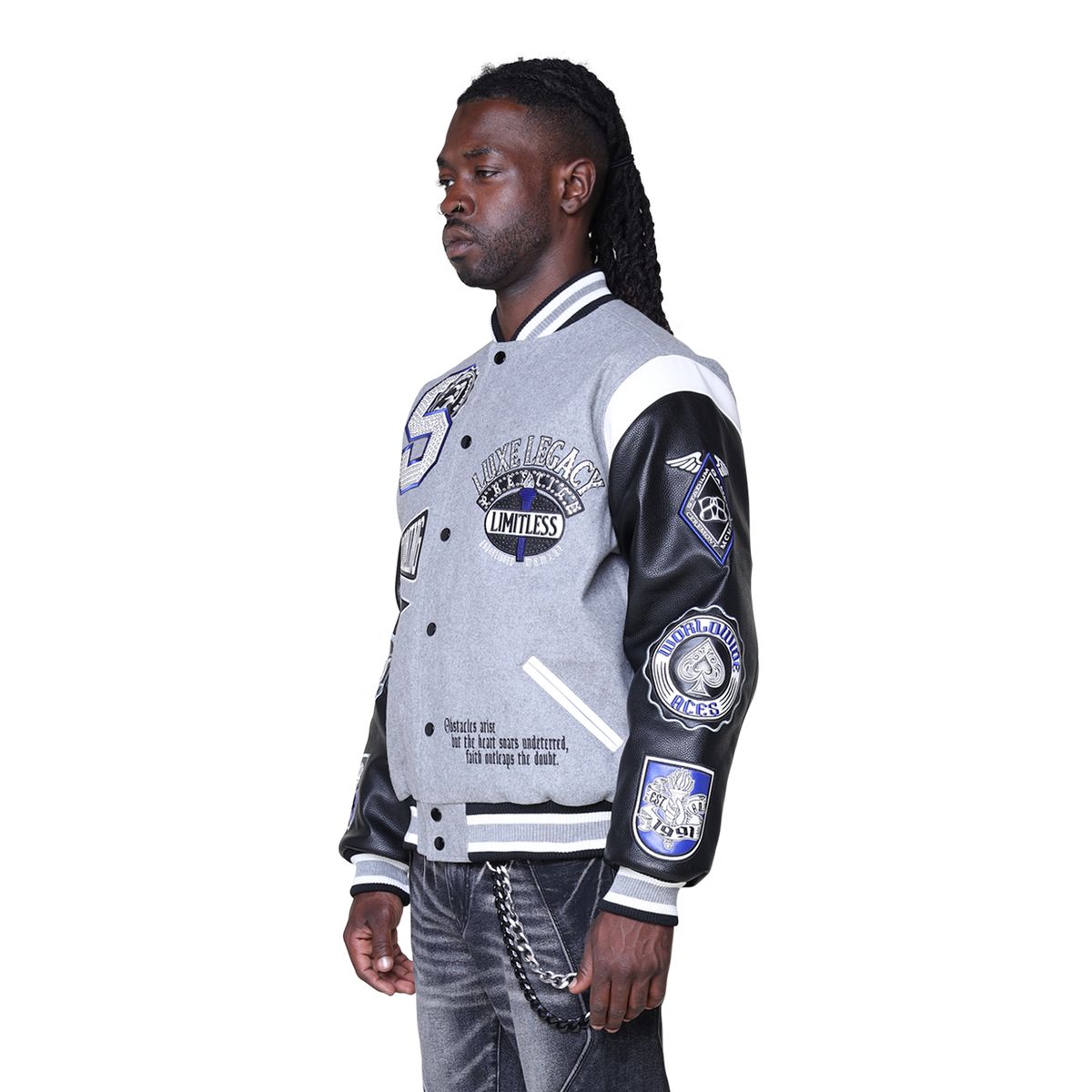 MENS SMOKE RISE LUXE LEGACY WOOL VARSITY JACKET (HEATHER GREY)