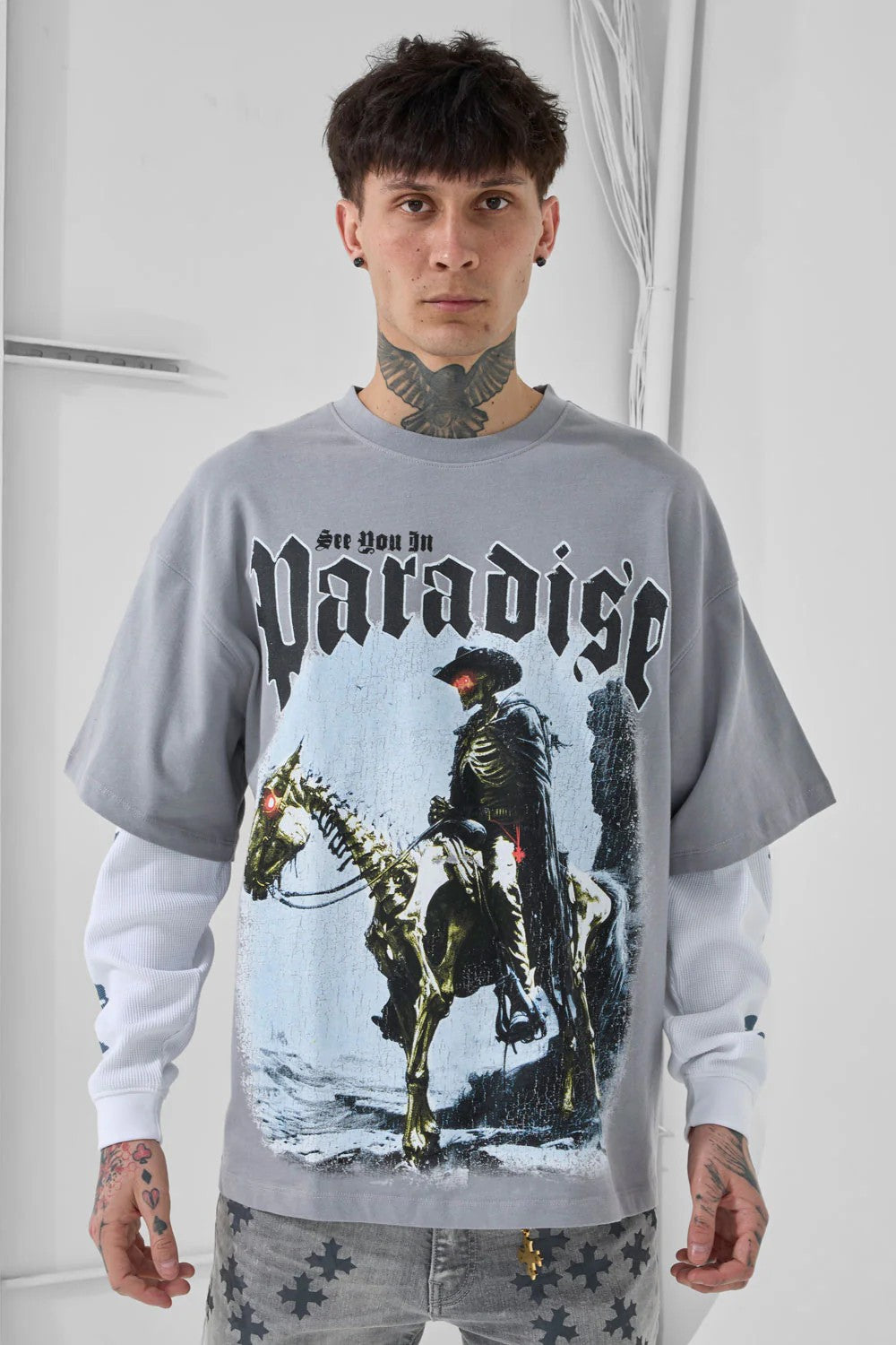 MENS JORDAN CRAIG NIGHT RIDER WAFFLE THERMAL T-SHIRT (GREY)