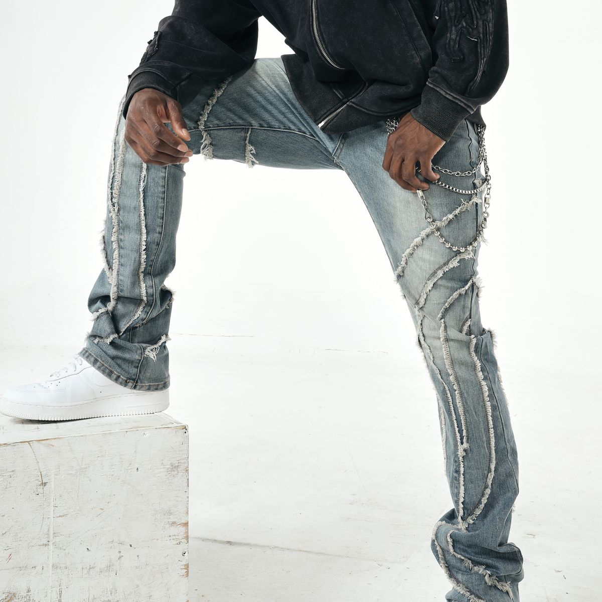 MENS PJ MARK WASHED DENIM STACKED PANT (INDIGO)