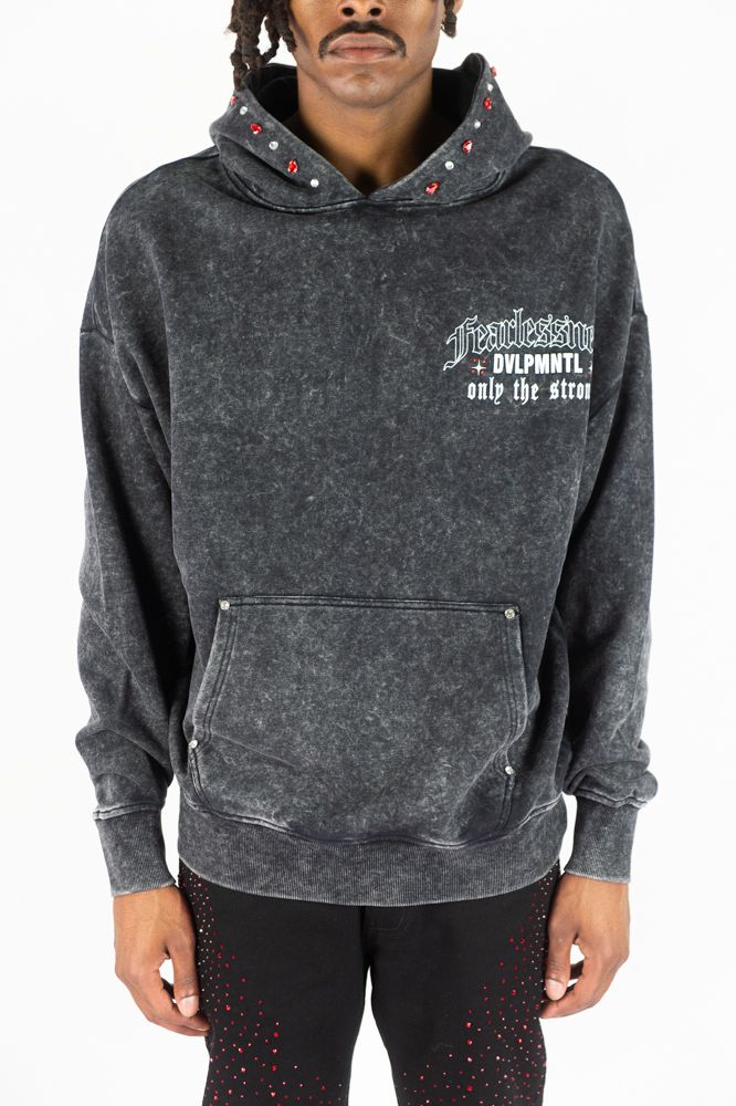 MENS R3BEL DENIM FEARLESSNESS HOODIE (BLACK)