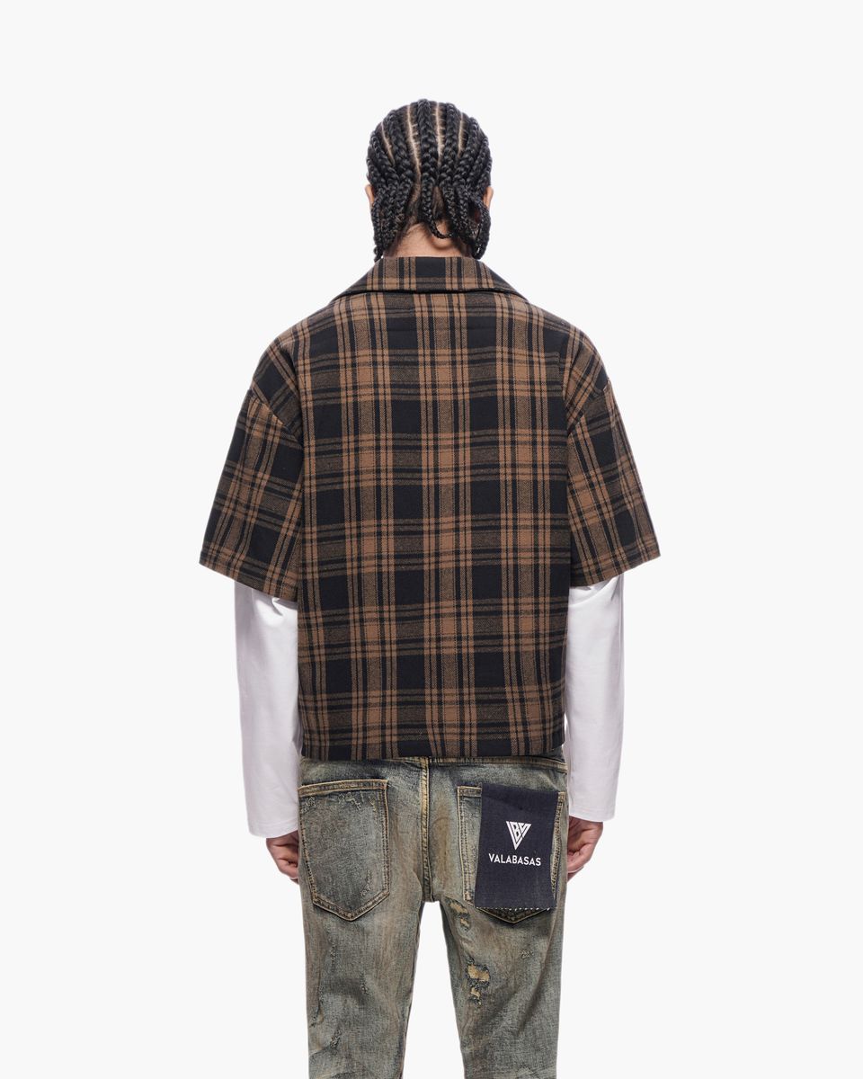 MENS VALABASAS "RIP" DOUBLE LAYERED FLANNEL SHIRT (BROWN)