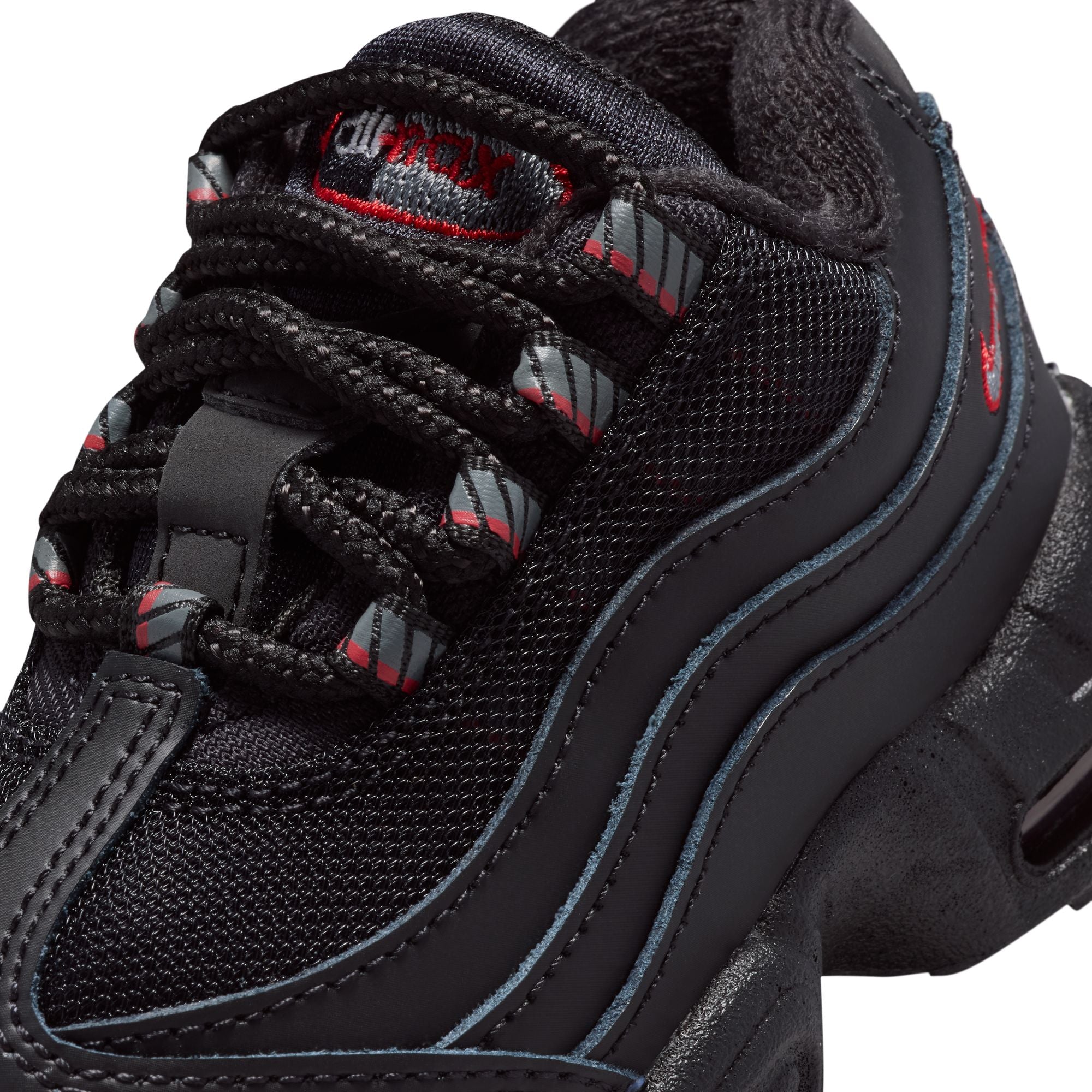 KIDS NIKE AIR MAX 95 RECRAFT LTR TD (BLACK/SMOKE GREY/UNIVERSITY RED/WHITE)