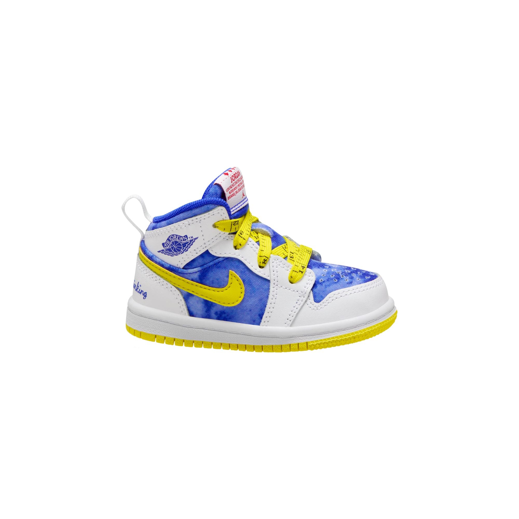 KIDS JORDAN 1 MID SNEAKER SCHOOL TD (WHITE/RACER BLUE/OPTI YELLOW/ROYAL TINT)