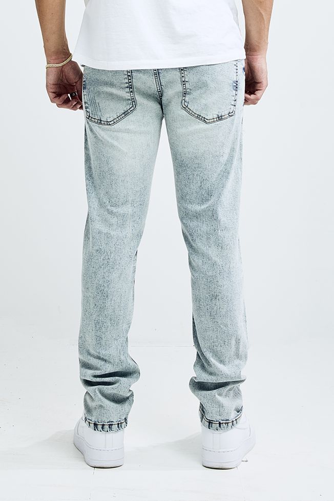 MENS THREAD THEORY ATHLETIC FIT DENIM PANTS W RIPS (LIGHT BLUE)