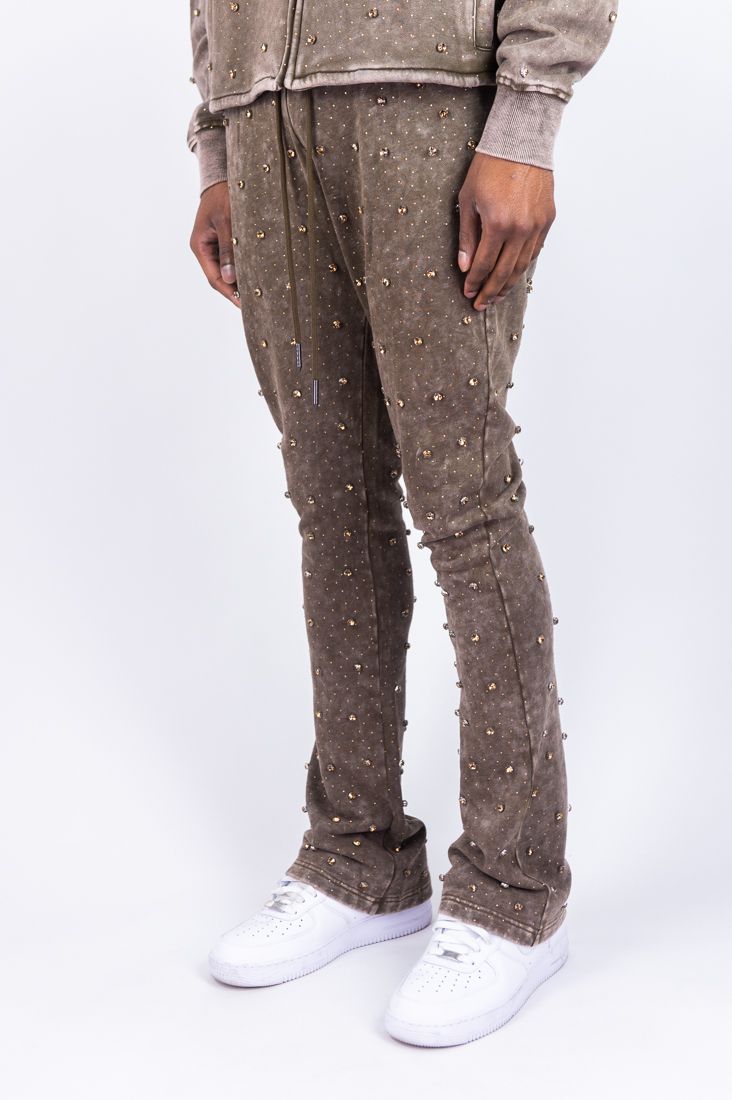 MENS R3BEL DENIM F.TERRY DIAMOND FULL-ZIP WARMUP (BROWN)