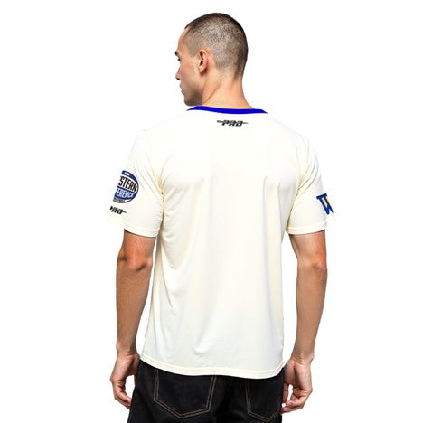 MENS PRO STANDARD GOLDEN STATE WARRIORS MODERN ORIGINALS M RINGER SHIRT (EGGSHELL/ROYAL BLUE)