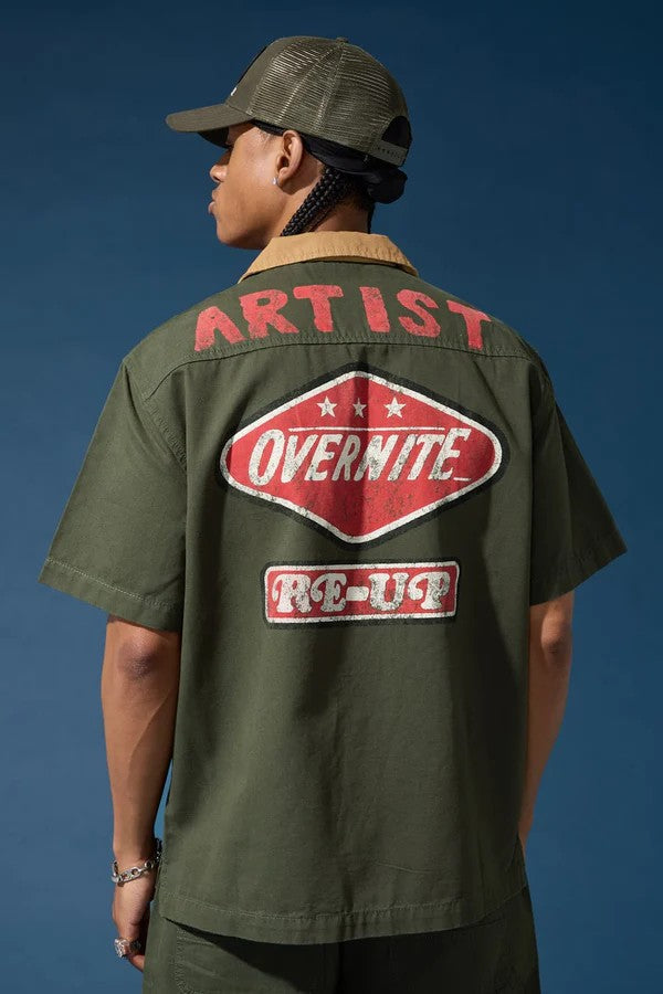 MENS JORDAN CRAIG THE RE-UP MECHANIC SHIRT (DARK GREEN)