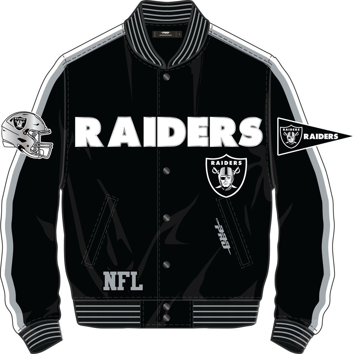 MENS PRO STANDARD LAS VEGAS RAIDERS PRO GAME DAY M DBL KNIT JACKET (BLACK/SILVER/WHITE)