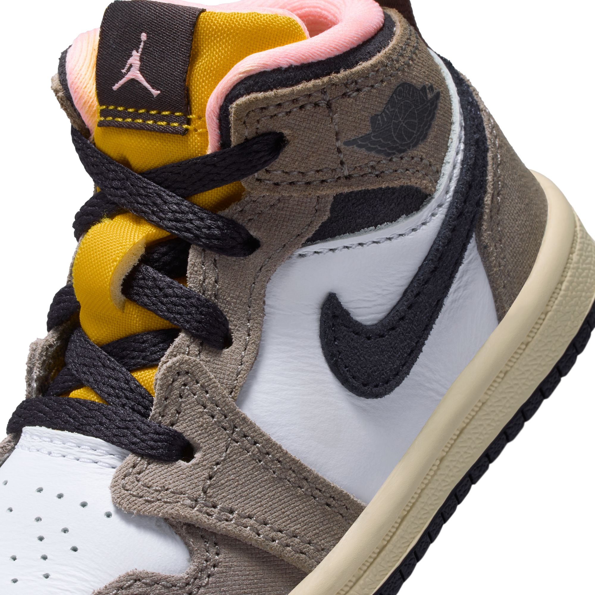 KIDS JORDAN 1 MID SE TD (WHITE/OIL GREY/CAVE STONE/DARK SULFUR)