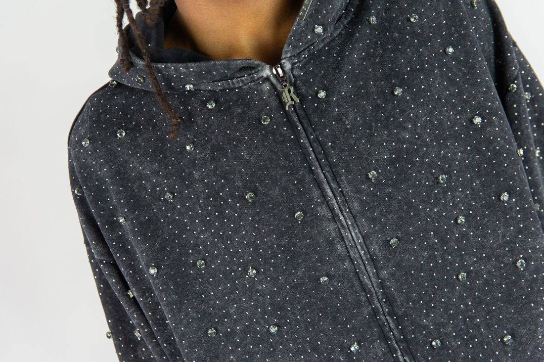 MENS R3BEL DENIM F.TERRY DIAMOND FULL-ZIP WARMUP (ASH BLACK)