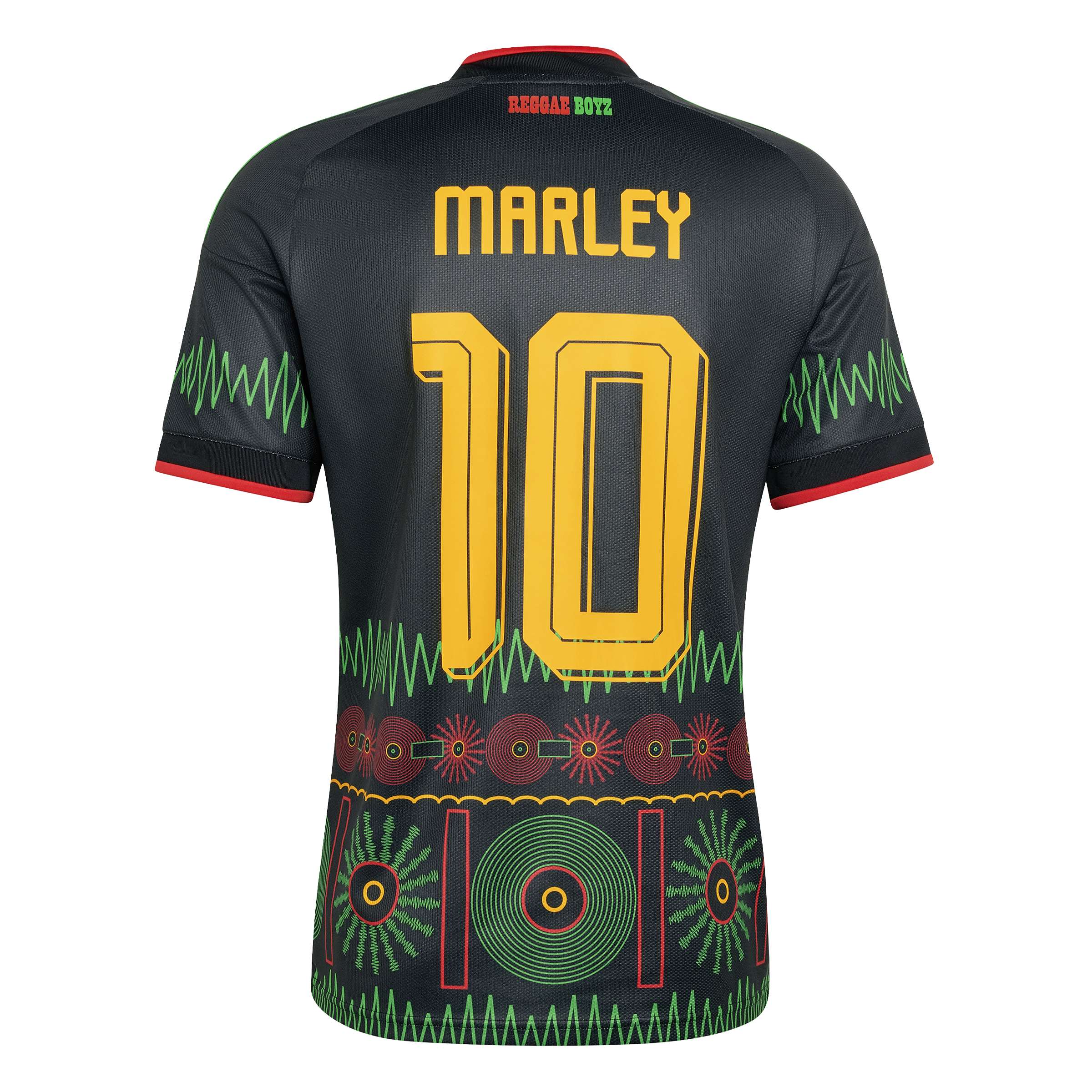 MENS ADIDAS JAMAICA 26 X BOB MARLEY AWAY MARLEY 10 JERSEY (BLACK)