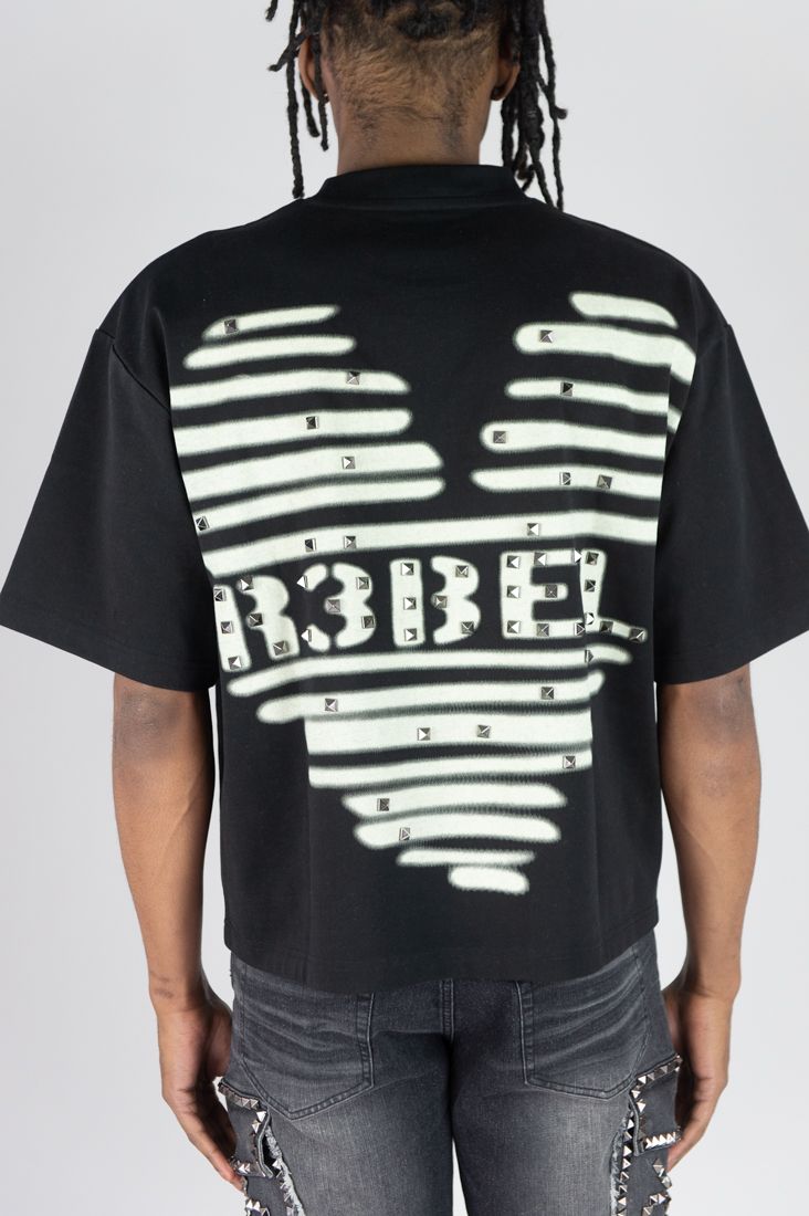 MENS R3BEL DENIM COEUR D'ACIER T-SHIRT WITH STUDS (BLACK)
