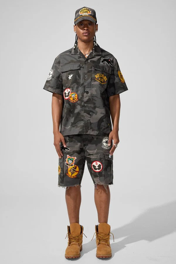 MENS JORDAN CRAIG WAR ANGEL CAMP SHIRT (BLACK CAMO)