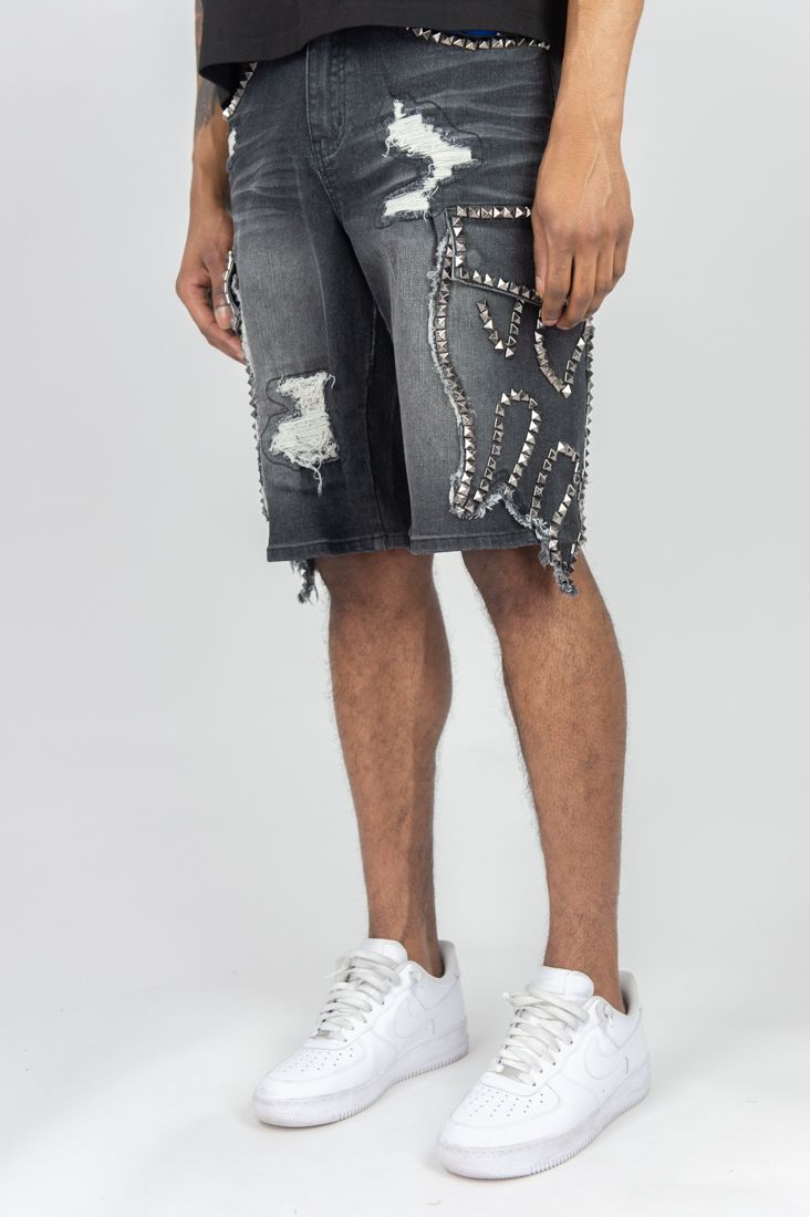 MENS R3BEL DENIM IGNITION CARGO JORT (BLACK)