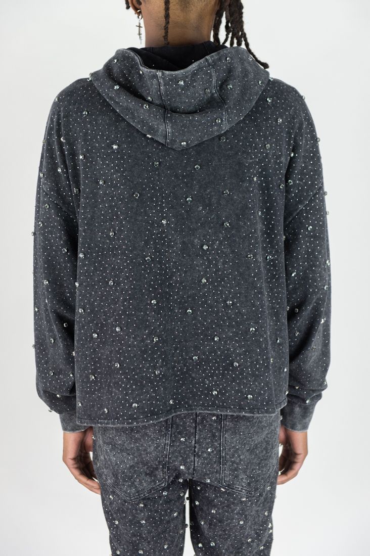 MENS R3BEL DENIM F.TERRY DIAMOND FULL-ZIP WARMUP (ASH BLACK)