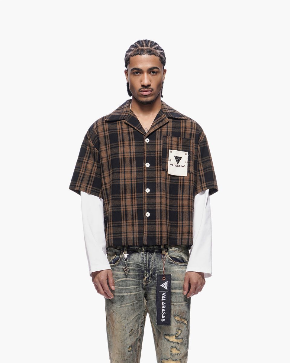 MENS VALABASAS "RIP" DOUBLE LAYERED FLANNEL SHIRT (BROWN)