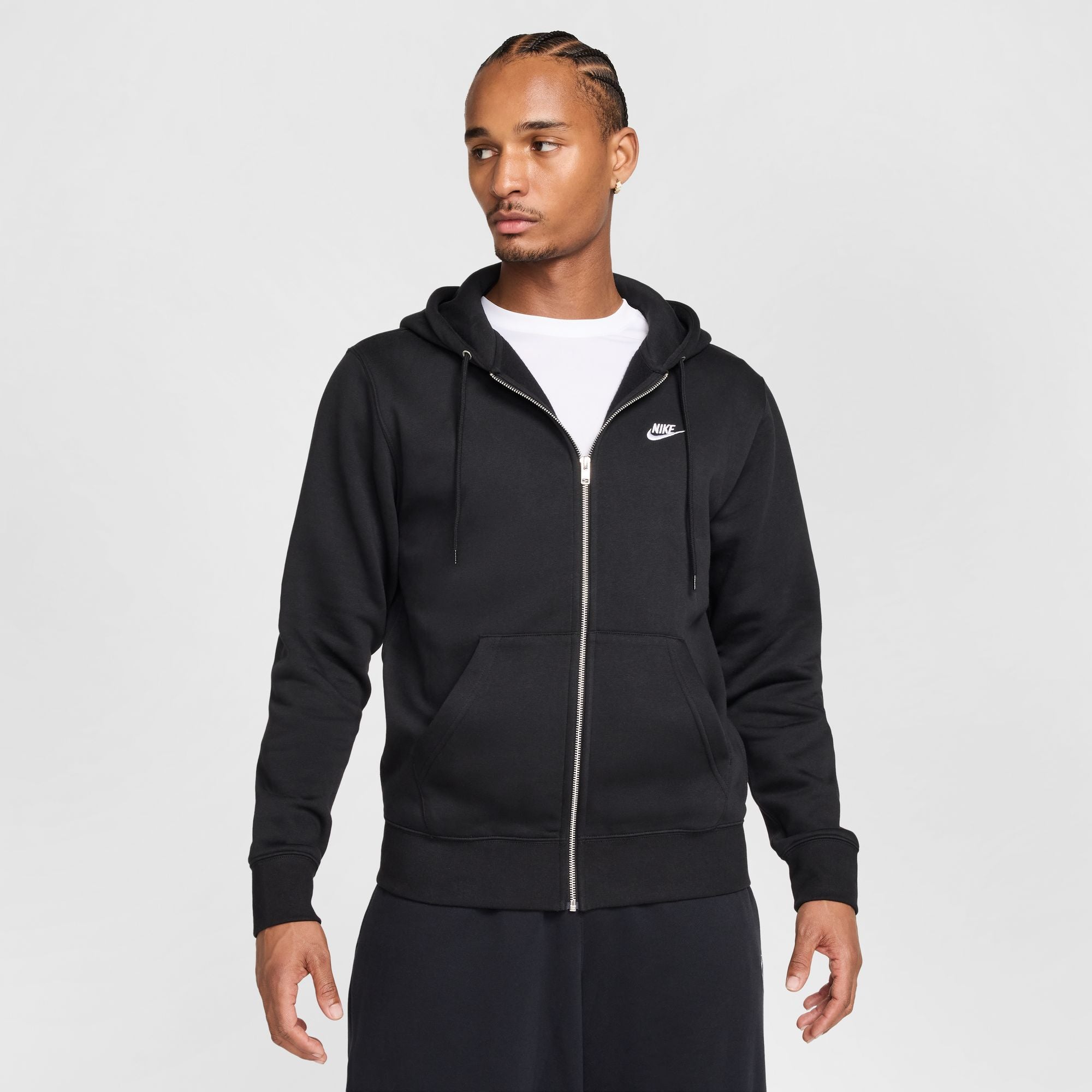 MENS NIKE CLUB FLEECE FULL-ZIP HOODIE (BLACK/WHITE)