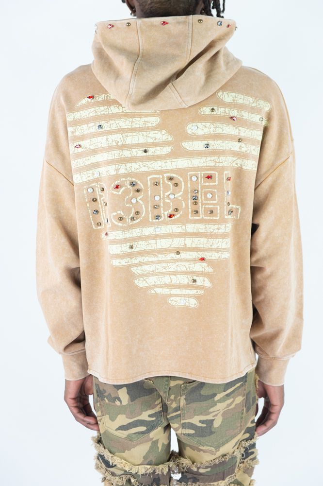 MENS R3BEL DENIM COEUR DACIER HOODIE (KHAKI)