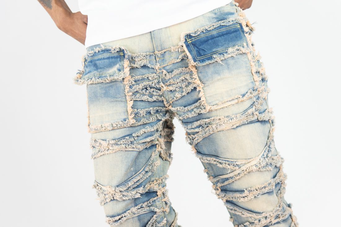 MENS ROAR DENIM X FRAY STACKED DENIM PANT (LIGHT VINTAGE)