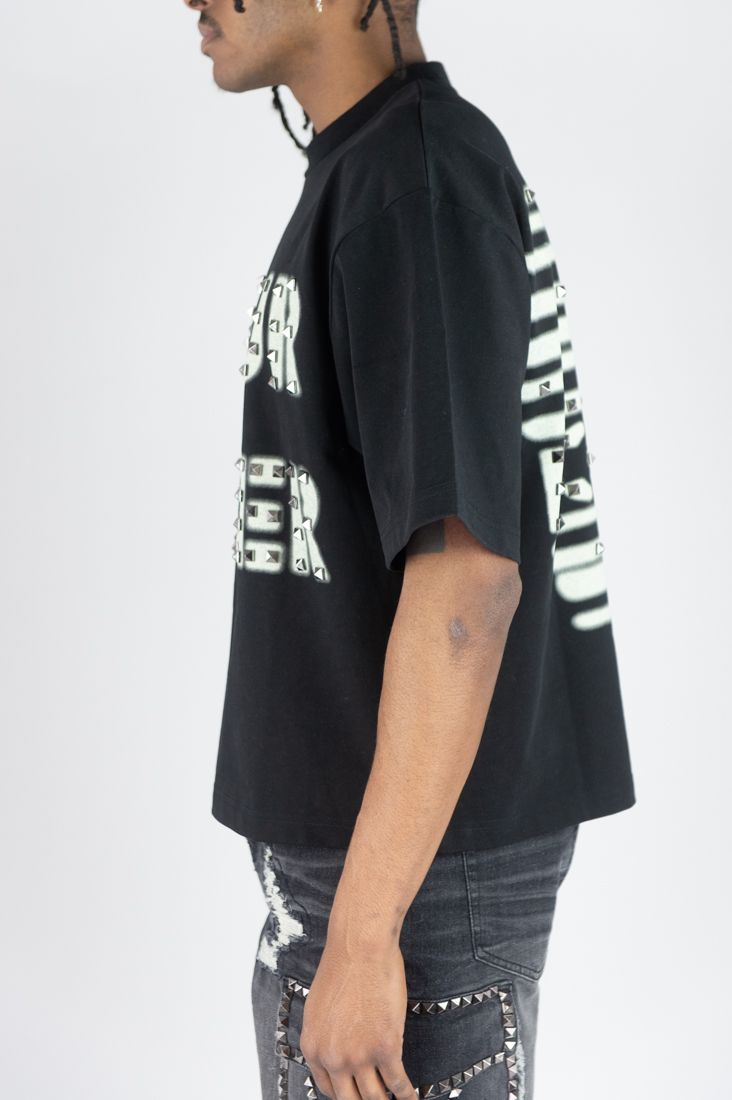 MENS R3BEL DENIM COEUR D'ACIER T-SHIRT WITH STUDS (BLACK)